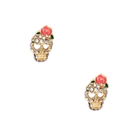 Jewelry Collection Rose Skull Pave Stud Earrings