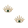 Indra Green Evil Eye Pave Stud Earrings, Gold