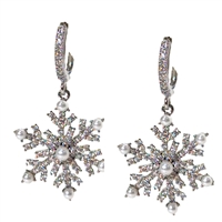 Jewelry Collection Elegant Crystal Snowflake Dangle Earrings with Pearl Beads â€“ Festive Holiday Jewelry