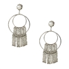 Sonya Double Hoop Crystal Fringe Drop Earrings, Silver