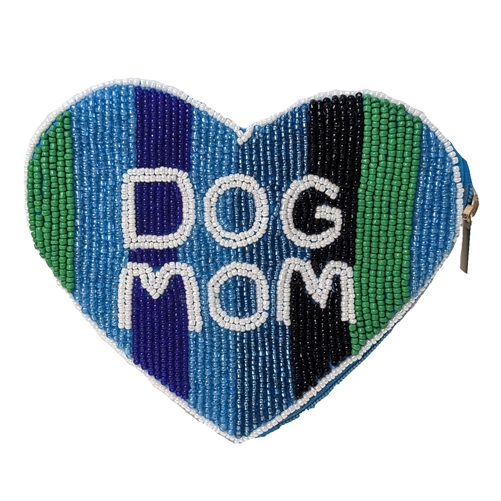 Dog Mom Beaded Heart Zip Card Case Handcrafted Money Pouch Coin Purse Pet Lover's Gift