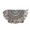 Mar Y Sol Mia Crochet Raffia Fringe Clutch, Dove Grey