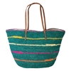 Mar Y Sol Cielo Striped Crocheted Raffia Straw Carryall Tote Bag, Aqua Multi