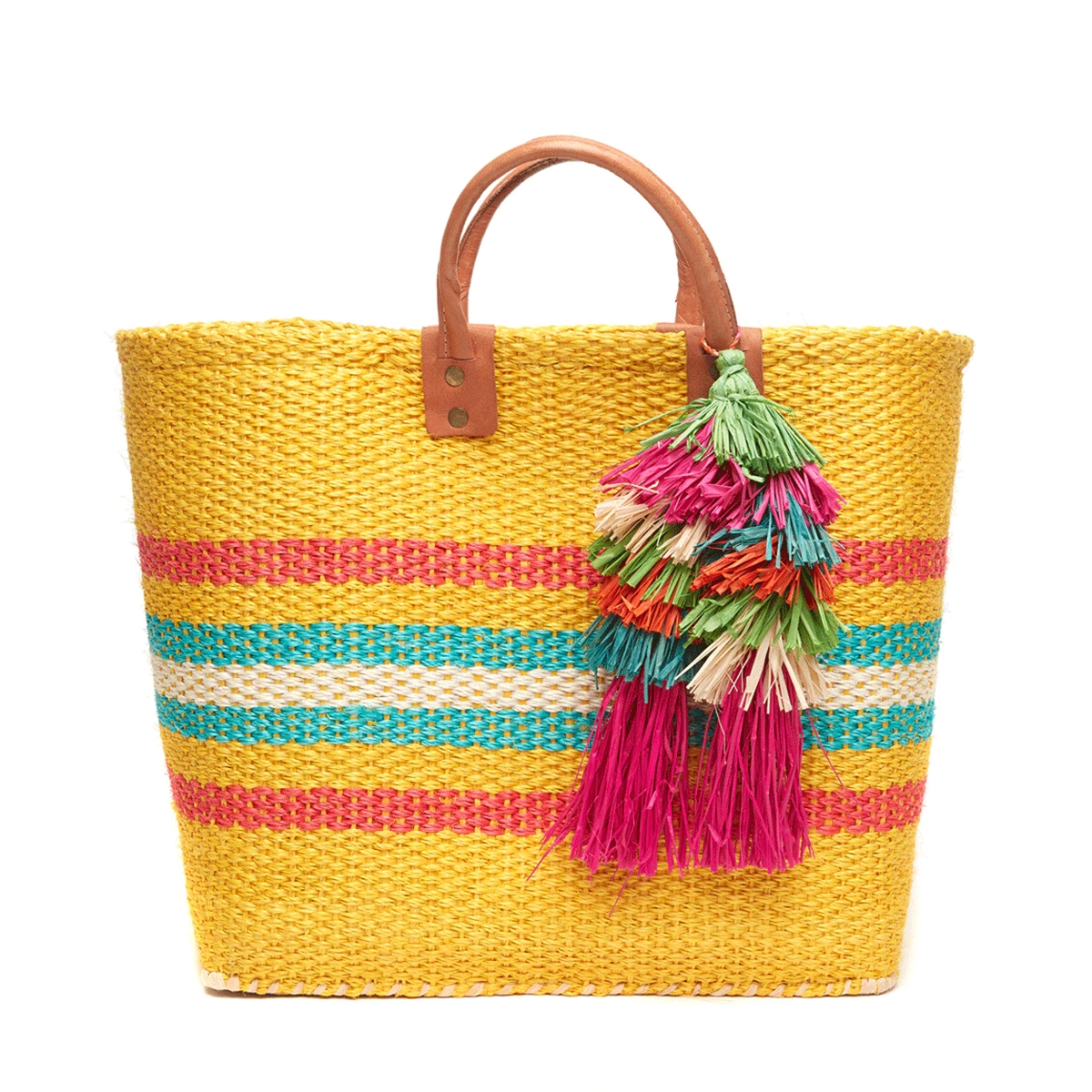 Fashion :: Bags & Purses :: V Tassel large straw bags with leather handles