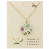 Zad Jewelry Women's Cottage Charm: Floral Butterfly Dried Flower Acrylic Pendant Necklace, Multicolored