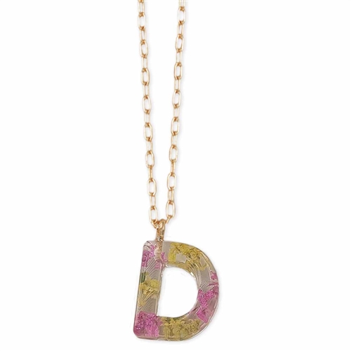 Hand-Pressed Dried Wildflower Initial Pendant Necklace Letter D