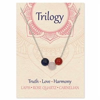 Zad Jewelry Healing Trilogy Truth, Love & Harmony Round Stone Necklace Natural Lapis, Rose Quartz, and Carnelian