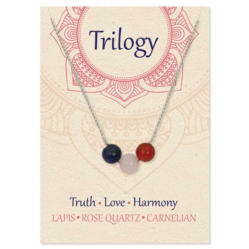 Zad Jewelry Healing Trilogy Truth, Love & Harmony Round Stone Necklace Natural Lapis, Rose Quartz, and Carnelian