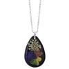 Zad Jewelry Women's Nighttime Moonlight Garden Pressed Flower Teardrop Pendant Necklace, Black, Gold, N5739