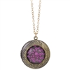 Natural Beauty Vintage Style Pressed Purple Dried Flower Locket Necklace, Antique Gold