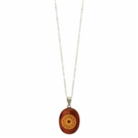 Chakra Natural Gemstone Engraved Symbol Pendant Necklace (Crown Carnelian)