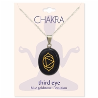 Chakra Natural Gemstone Engraved Symbol Pendant Necklace (Eye Moonstone)