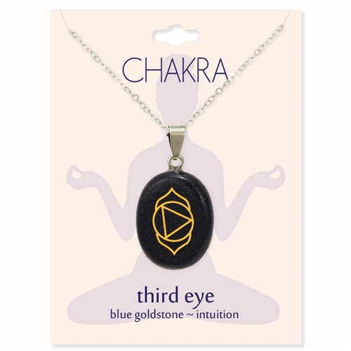 Chakra Natural Gemstone Engraved Symbol Pendant Necklace (Eye Moonstone)