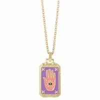 Zad Jewelry Women's Good Fortune Tarot Card Necklace Enamel Hand of Fatima Spiritual Pendant, Purple, Gold, N9028