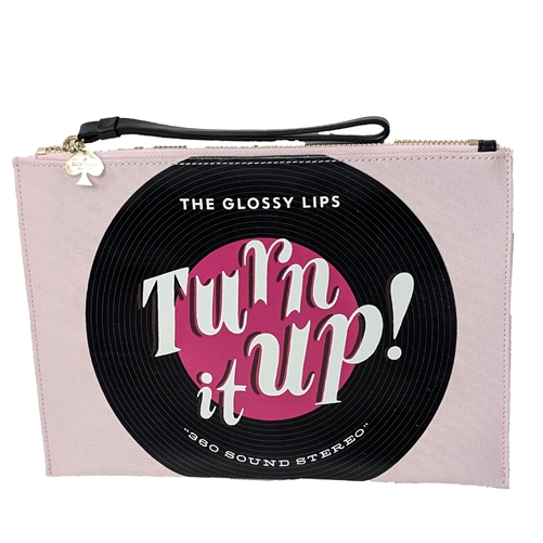 Kate Spade Turn It Up  Vinyl Record Zip Wristlet Pouch Pink Clutch