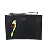 Kate Spade Flock Party Parrot Applique Black Leather Wristlet