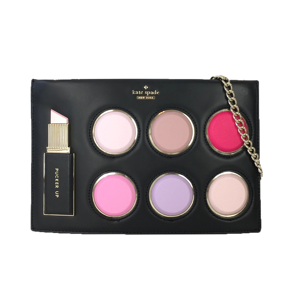 Kate Spade Ooh La La Make Up Palette Leather Clutch Crossbody Black Multi