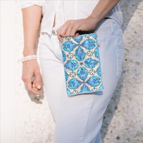 BTC Seaside Fleur Mosaic Club Bag Sequin Shell Beaded Phone Crossbody, Blue Multicolored - Unique Beaded Pouch, Great Gift Idea