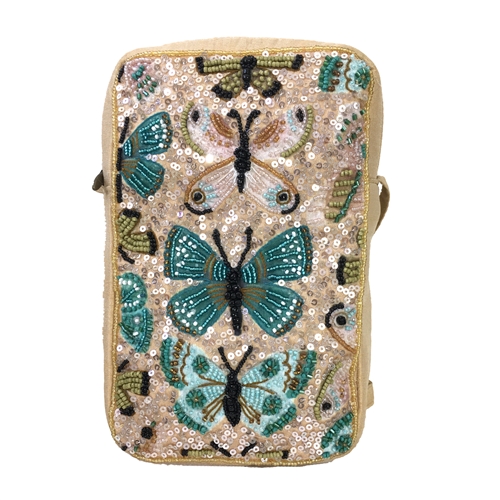 Butterfly Flutter Beaded XL Phone Crossbody Pouch Bag