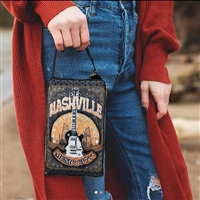 BTC Nashville Music City Beaded Crossbody Phone Bag Guitar Embellished Handbag