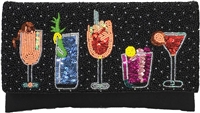 BTC Hand Beaded Cocktail Evening Clutch â€“ Black Sequin Party Bag with Happy Hour Cocktails Drink Design and Shoulder Strap