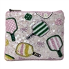 Pickleball Chic Beaded & Sequined Zip Card Case Essential Pouch Coin Purse Pink Multi