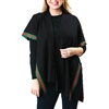 Amelia Classic Black Open-Front Poncho Wrap Red and Green Striped Trim