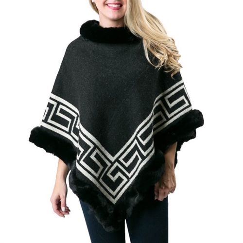 Desiree Faux Fur Trim Poncho Chic & Warm Cold Weather Wardrobe Essential