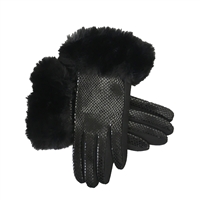 Elegant Faux Fur Trim Touchscreen Gloves  Black Winter Gloves with Mesh Detail