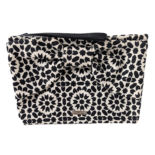 Kate Spade Black & White Geometric Print Canvas Evening Bag Floral Mosaic Bow Wristlet