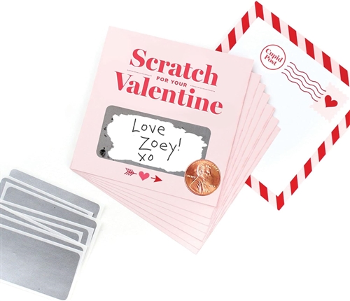 Valentine's Day Custom Scratch-off Valentine Message Mini Note Cards - Set of 18 Unique and Fun for Co-Workers, Classmates, and Friends