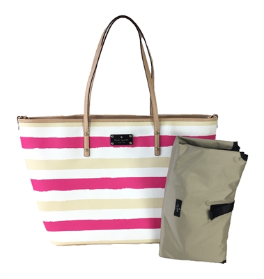 KATE SPADE JAE NYLON LIP PRINT buy LARGE TOTE BAG PINK Stripe Purse Carryall NWT