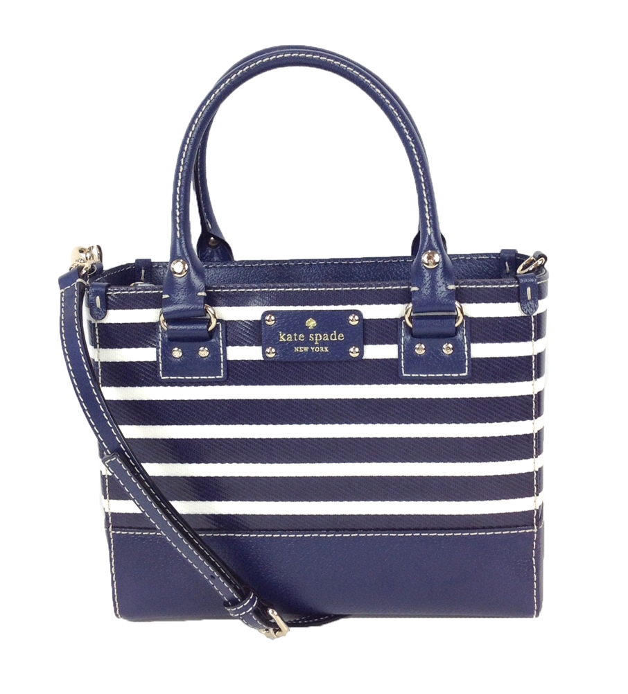 Vintage Kate Spade New York Handbag, Blue Brown Striped, Top Handle Purse,  Small Shoulder Bag