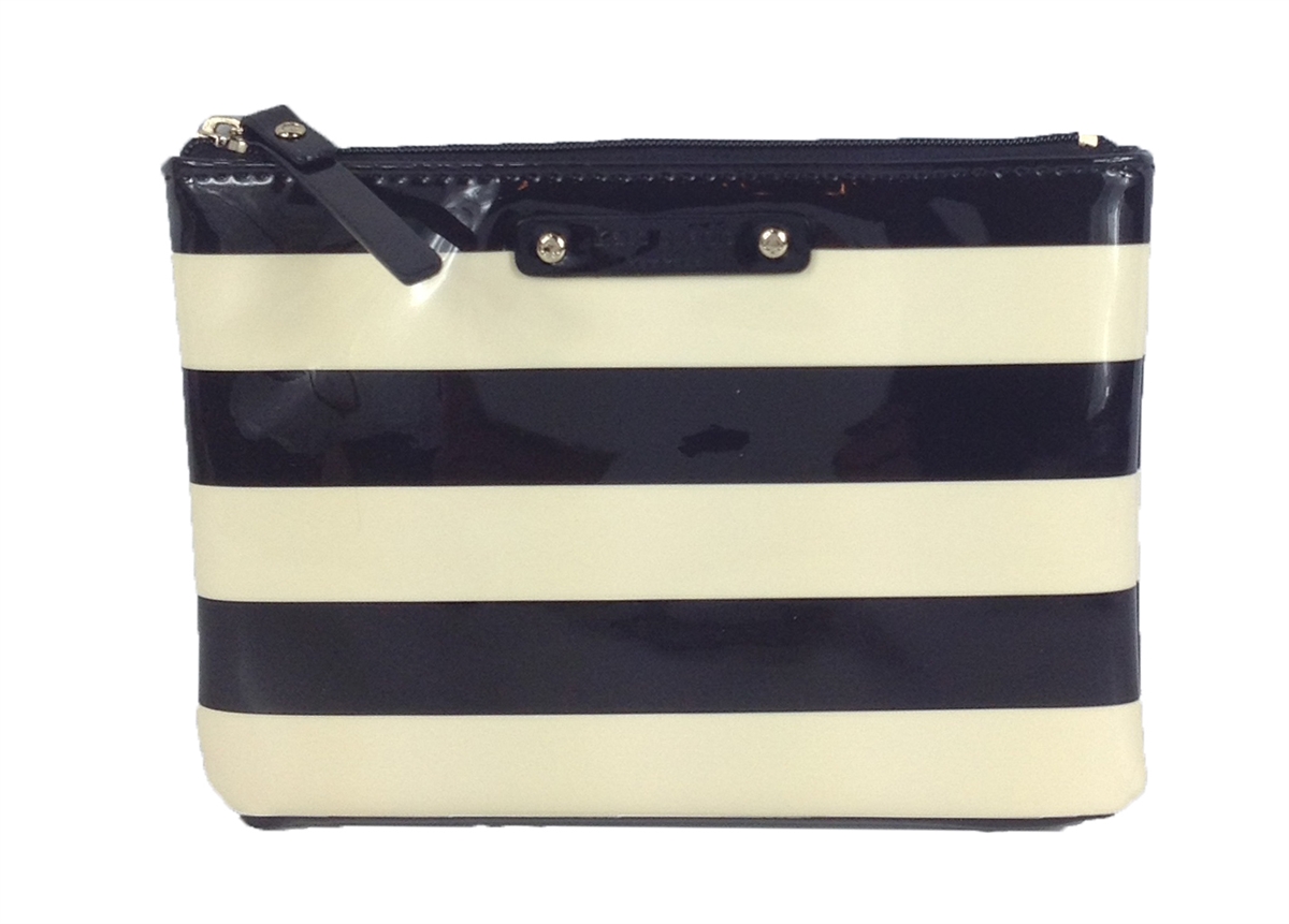 Kate Spade Striped Leather Zip Wallet Wristlet Black newest Cream