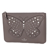 Kate Spade Pearl Embellished Leather Zip Pouch Butterfly Pearl Studded Design Light Taupe Clutch