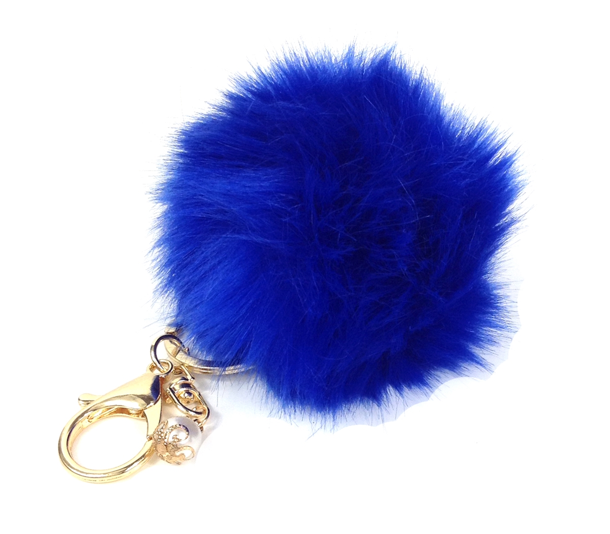 Large Light Blue Fur Pom Pom Keychain with Blue Leather Cord